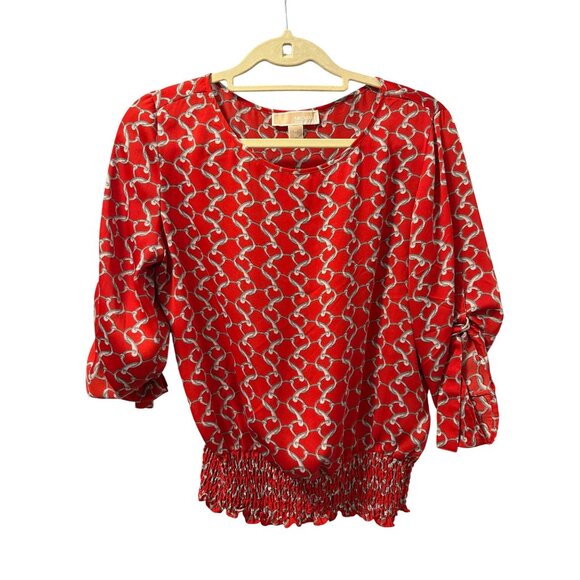 Michael Kors Red Chain Print Blouse Sz M wome blouse - Picture 1 of 12